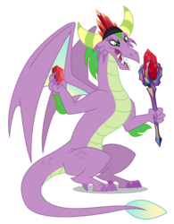 Size: 797x1024 | Tagged: safe, edit, vector edit, gaius, spike, dragon, g4, 1000 hours in paint.net, bloodstone scepter, dragon crown, dragon lord, male, palette swap, recolor, simple background, solo, transparent background, vector, winged spike, wings