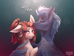 Size: 4000x3000 | Tagged: safe, artist:sparklyon3, oc, earth pony, pegasus, pony, rcf community, blushing, commission, female, male, oc x oc, shipping