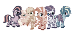 Size: 3723x1490 | Tagged: safe, artist:andromedasparkz, applejack, fluttershy, pinkie pie, rainbow dash, rarity, twilight sparkle, zebra, g4, female, mane six, simple background, species swap, transparent background, zebrafied, zebrajack