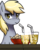 Size: 660x835 | Tagged: source needed, safe, artist:johnjoseco, derpy hooves, pegasus, pony, g4, bowl, chips, cute, derpabetes, drink, female, food, glasses, ice, ice cube, looking at you, mare, nachos, simple background, solo, straw, table, transparent background, unamused, underp