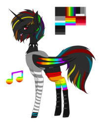 Size: 3545x4417 | Tagged: safe, artist:moonlight0shadow0, oc, oc only, oc:night rainbow, alicorn, bat pony, bat pony alicorn, pony, alicorn oc, bat pony oc, boots, chest fluff, choker, clothes, colored wings, commission, ear piercing, earring, eyebrow piercing, fangs, female, hoodie, jewelry, mare, multicolored hair, multicolored wings, piercing, rainbow hair, rainbow socks, reference sheet, shoes, simple background, socks, solo, spiked choker, striped socks, transparent background, wing piercing, wristband