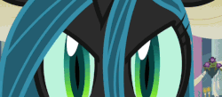 Size: 640x278 | Tagged: safe, edit, edited screencap, screencap, queen chrysalis, changeling, changeling queen, a canterlot wedding, g4, animated, close-up, female, out of context, reversed, solo