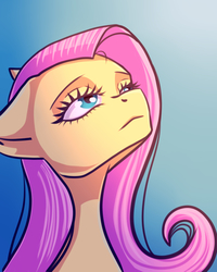 Size: 2000x2500 | Tagged: safe, artist:acridie, fluttershy, pony, g4, bust, female, gradient background, high res, lidded eyes, looking up, mare, portrait, solo, three quarter view