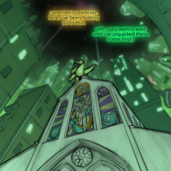 Size: 800x800 | Tagged: safe, artist:captainhoers, princess celestia, pony, the sunjackers, g4, canterlot, church, cyberpunk, new canterlot