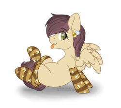 Size: 4584x4091 | Tagged: safe, artist:maximkoshe4ka, oc, oc only, oc:marigold bloom, bee, pegasus, pony, blank flank, clothes, cute, ear piercing, earring, female, jewelry, mare, piercing, simple background, socks, solo, striped socks, tongue out, transparent background, ych result