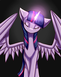 Size: 2000x2500 | Tagged: safe, artist:acridie, twilight sparkle, alicorn, pony, g4, black background, cute, eyes closed, female, glowing horn, high res, horn, mare, no mouth, simple background, solo, spread wings, twiabetes, twilight sparkle (alicorn), wings