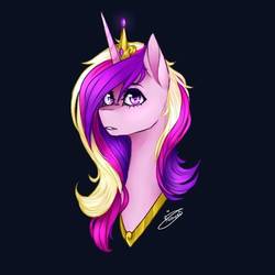 Size: 669x669 | Tagged: safe, artist:spiritual-moon-wolf, princess cadance, pony, g4, black background, bust, dark background, female, looking at you, portrait, signature, simple background, solo, traditional art