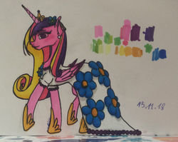 Size: 1024x816 | Tagged: safe, artist:noemiu123, princess cadance, pony, g4, clothes, dress, female, solo, traditional art
