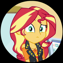 Size: 521x521 | Tagged: safe, screencap, sunset shimmer, equestria girls, g4, my little pony equestria girls: better together, schedule swap, computer, cropped, ending, female, geode of empathy, looking at you, magical geodes, raised eyebrow, solo