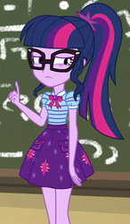 Size: 530x905 | Tagged: safe, screencap, sci-twi, twilight sparkle, equestria girls, g4, my little pony equestria girls: better together, schedule swap, chalkboard, cropped, geode of telekinesis, glasses, magical geodes, ponytail