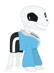 Size: 1500x2000 | Tagged: safe, artist:maxter-advance, pony, skeleton pony, bone, clothes, deltarune, grin, hoodie, jacket, looking at you, male, ponified, sans (undertale), shorts, simple background, skeleton, skull, slippers, smiling, solo, stallion, transparent background, undertale