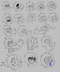 Size: 7772x9393 | Tagged: safe, artist:taaffeiite, derpibooru exclusive, oc, oc only, oc:cyberia starlight, earth pony, pony, :p, >:3, absurd resolution, angry, blood, blushing, cider, confused, crying, dialogue, expressions, female, gray background, grin, heart eyes, lineart, mare, monochrome, open mouth, purple blood, sharp teeth, silly, simple background, sketch, sketch dump, smiling, solo, speech bubble, spit take, surprised, sweat, sweating profusely, teary eyes, teeth, then perish, tongue out, wingding eyes
