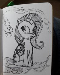 Size: 2448x3060 | Tagged: safe, artist:rockhoppr3, fluttershy, pony, g4, female, high res, monochrome, secret of kells, sketch, solo, style emulation, traditional art