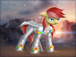 Size: 1600x1200 | Tagged: safe, artist:scheadar, oc, oc only, pony, armor, commission, female, mare, not roseluck, serious, serious face, solo
