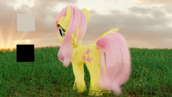 Size: 1920x1080 | Tagged: safe, artist:gabe2252, fluttershy, pegasus, pony, g4, 3d, butt, detailed hair, female, grass, mare, plot, solo