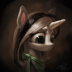 Size: 2048x2048 | Tagged: safe, artist:louislithium, oc, oc only, oc:sleevie stitch, pony, unicorn, bust, female, high res, looking down, mare, portrait, solo
