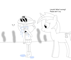 Size: 2383x2005 | Tagged: safe, artist:04startycornonline88, minuette, g4, 1000 hours in ms paint, crossover, crying, high res, lincoln loud, the loud house