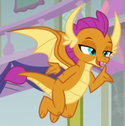 Size: 668x671 | Tagged: safe, screencap, smolder, dragon, a matter of principals, g4, bracelet, claws, cropped, dragoness, fangs, female, flying, horns, jewelry, lidded eyes, shrug, solo, spread wings, toes, wings