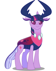 Size: 800x1020 | Tagged: source needed, safe, artist:damiranc1, edit, vector edit, thorax, twilight sparkle, alicorn, changedling, changeling, changeling queen, pony, g4, antlers, changedlingified, changelingified, female, king thorax, palette swap, recolor, simple background, smiling, solo, species swap, transparent background, twilight sparkle (alicorn), twiling, vector