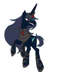 Size: 797x1003 | Tagged: safe, artist:sugar lollipop, derpibooru exclusive, oc, oc only, oc:mist, pony, unicorn, androgynous, androgynous male, armor, colored, crown, dark, digital art, evil, evil grin, grin, horn, jewelry, magician, male, red eyes, regalia, sexy, simple background, smiling, solo