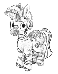 Size: 662x840 | Tagged: safe, artist:ayellowhorse, zecora, pony, zebra, g4, bracelet, ear piercing, earring, female, grayscale, jewelry, lineart, looking at you, monochrome, neck rings, piercing, quadrupedal, simple background, solo, white background