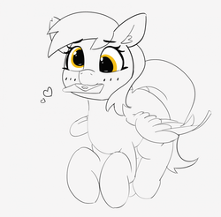 Size: 1280x1257 | Tagged: safe, artist:pabbley, derpy hooves, pegasus, pony, g4, blushing, cute, derpabetes, ear fluff, female, heart, letter, love letter, mare, monochrome, mouth hold, partial color, smiling, solo
