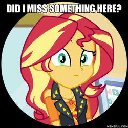 Size: 600x600 | Tagged: safe, edit, edited screencap, screencap, sunset shimmer, equestria girls, equestria girls series, g4, schedule swap, spoiler:eqg series (season 2), did i miss anything?, geode of empathy, impact font, magical geodes, memeful.com
