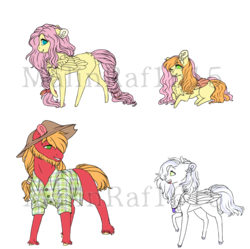 Size: 960x955 | Tagged: safe, artist:malinraf1615, big macintosh, fluttershy, oc, oc:ema, unnamed oc, earth pony, pegasus, pony, g4, adopted offspring, alternate hairstyle, beard, braid, braided tail, chest fluff, colt, facial hair, family, female, filly, floppy ears, hat, jewelry, male, mare, missing cutie mark, necklace, no pupils, obtrusive watermark, offspring, parent:big macintosh, parent:fluttershy, parents:fluttermac, plaid shirt, prone, raised hoof, ship:fluttermac, shipping, simple background, stallion, straight, transparent background, watermark