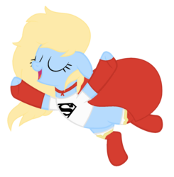 Size: 1024x1046 | Tagged: safe, artist:pegasski, artist:space--paws0w0, edit, oc, oc only, oc:kara krypta, earth pony, pony, g4, base used, blank flank, boots, cape, clothes, dc comics, eyes closed, female, fingerless gloves, flying, gloves, mare, open mouth, raised hoof, shirt, shoes, socks, solo, supergirl, t-shirt