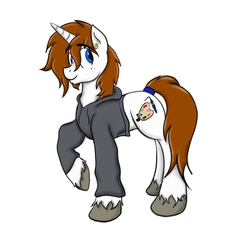 Size: 1366x1300 | Tagged: safe, artist:beatlesguy, oc, oc only, oc:jay, pony, unicorn, beard, clothes, ear piercing, earring, facial hair, freckles, hoodie, jewelry, male, piercing, simple background, solo, stallion, white background
