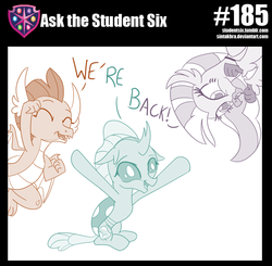 Size: 800x783 | Tagged: safe, artist:sintakhra, ocellus, silverstream, smolder, changedling, changeling, classical hippogriff, dragon, hippogriff, tumblr:studentsix, g4, cute, diaocelles, diastreamies, post-it, smolderbetes