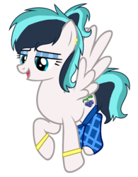 Size: 1024x1314 | Tagged: safe, artist:pegasski, artist:space--paws0w0, edit, oc, oc only, oc:blueberry rain, pegasus, pony, g4, base used, bedroom eyes, bracelet, clothes, ear piercing, earring, eyeshadow, female, flying, jewelry, makeup, mare, multicolored hair, open mouth, piercing, socks, solo, striped socks
