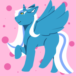 Size: 1080x1080 | Tagged: safe, artist:alexfighter14, oc, oc:fleurbelle, alicorn, pony, alicorn oc, happy, long mane, long tail, pink background, simple background, smiling, yellow eyes