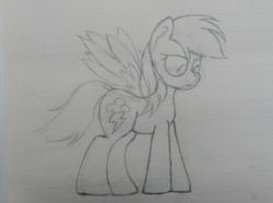 Size: 3178x2368 | Tagged: safe, artist:twinblade edge, rainbow dash, pony, g4, female, high res, lined paper, monochrome, solo, spread wings, traditional art, wings