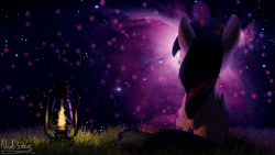 Size: 800x450 | Tagged: safe, artist:nebulafactory, twilight sparkle, alicorn, pony, g4, 3d, animated, blender, female, gif, grass, lantern, mare, nebula, night, solo, twilight sparkle (alicorn), wallpaper