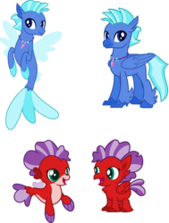 Size: 6000x7950 | Tagged: safe, artist:pilot231, oc, oc only, oc:blue cove, oc:stellaris (hippogriff), classical hippogriff, hippogriff, seapony (g4), absurd resolution, baby seapony (g4), female, fins, fledgeling, hippogriff oc, jewelry, male, necklace, pearl necklace, transparent wings, vector, wings