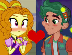 Size: 1170x892 | Tagged: safe, edit, edited screencap, screencap, adagio dazzle, timber spruce, equestria girls, g4, my little pony equestria girls: better together, my little pony equestria girls: rainbow rocks, star crossed, blushing, female, male, shipping, shipping domino, straight, timberdazzle