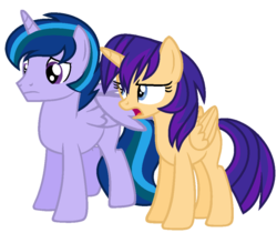 Size: 976x819 | Tagged: safe, artist:archiblitz, oc, oc only, oc:cosmic fore, oc:starlight twinkle, alicorn, pony, alicorn oc, brother and sister, female, male, mare, next generation, offspring, parent:flash sentry, parent:twilight sparkle, parents:flashlight, prince, princess, simple background, stallion, transparent background