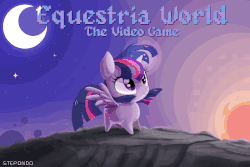 Size: 960x640 | Tagged: safe, artist:stepandy, twilight sparkle, alicorn, pony, g4, 2014, animated, blinking, chibi, crescent moon, cute, equestria world, female, gif, mare, moon, pixel art, solo, spread wings, stars, sun, twiabetes, twilight sparkle (alicorn), windswept mane, wings