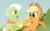 Size: 1538x940 | Tagged: safe, screencap, applejack, granny smith, earth pony, pony, apple family reunion, g4, belly, bipedal, cropped, dancing, elderly, female, freckles, grandmother and granddaughter, mare, raised hoof, smiling, twirl