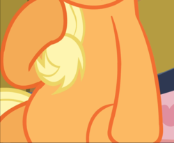 Size: 1143x939 | Tagged: safe, screencap, applejack, earth pony, pony, apple family reunion, belly, chubby, cropped, female, mare, pictures of bellies, raised hoof, sitting, solo