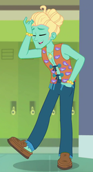 Size: 552x1024 | Tagged: safe, screencap, zephyr breeze, equestria girls, g4, my little pony equestria girls: better together, overpowered (equestria girls), arms, clothes, cropped, eyes closed, hand in pocket, male, no socks, shoes, zephyr's necklace