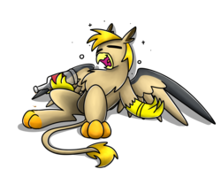 Size: 2560x2048 | Tagged: safe, artist:sugar morning, oc, oc only, oc:pad, griffon, alcohol, booze, bottle, commission, drunk, high res, simple background, sitting, transparent background, wasted