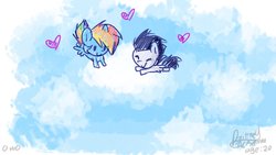 Size: 1200x675 | Tagged: safe, artist:lbrcloud, rainbow dash, soarin', pony, g4, cute, female, flying, male, ship:soarindash, shipping, straight