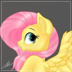 Size: 768x768 | Tagged: safe, artist:sweetkllrvane, fluttershy, pegasus, pony, g4, bust, female, mare, simple background, solo, surprised, wings