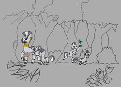 Size: 4370x3127 | Tagged: safe, artist:alloco, zecora, butterfly, zebra, g4, atg 2013, children, forest, partial color, quadrupedal