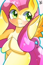 Size: 1285x1932 | Tagged: safe, artist:yuyutsuka_0130, fluttershy, pegasus, pony, g4, cute, female, green eyes, heart eyes, mare, shyabetes, solo, wingding eyes, wrong eye color