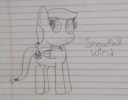 Size: 456x358 | Tagged: safe, artist:nightshadowmlp, oc, oc only, oc:snowfall wind, pegasus, pony, jewelry, lined paper, necklace, smiling, text, traditional art