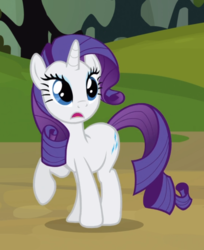 Size: 731x896 | Tagged: safe, screencap, rarity, pony, unicorn, g4, spike at your service, cropped, everfree forest, female, mare, open mouth, raised hoof, shadow, shocked, solo