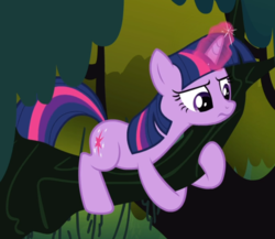 Size: 881x764 | Tagged: safe, screencap, twilight sparkle, pony, unicorn, g4, spike at your service, cropped, female, glowing horn, horn, magic, mare, solo, tree, tree branch, unicorn twilight